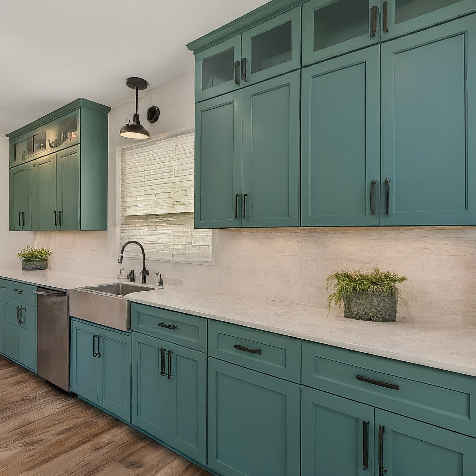 Blue and Green Shaker Style Cabinetry