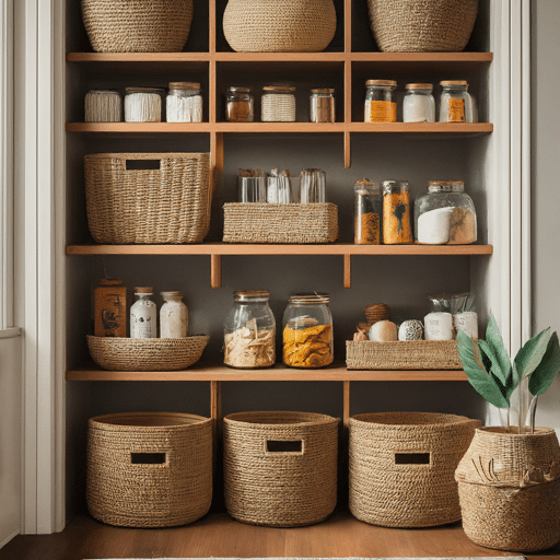 Organized reach-in pantry with shelves and clear containers