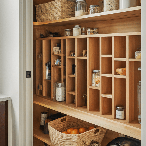 A space-saving solution for a small pantry with custom-fit shelves, racks, and cubbies