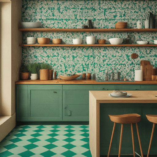 Vibrant Spanish patterned tiles addong a touch of personality to a Mediterranean kitchen floor