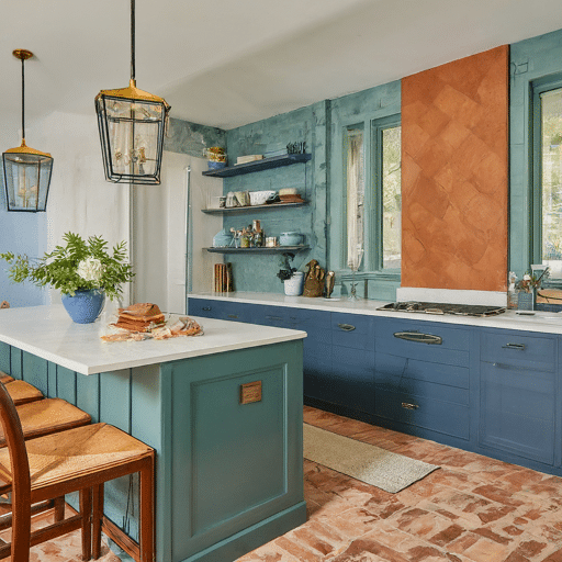 A Mediterranean kitchen bursting with vibrant colors